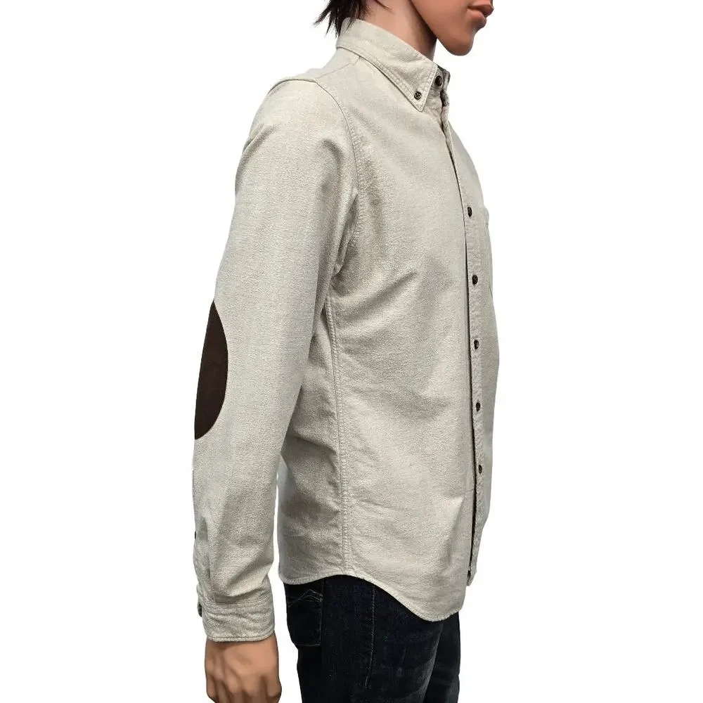 J. Crew Chamois Flannel Shirt Elbow Patches Button Down Beige Men S